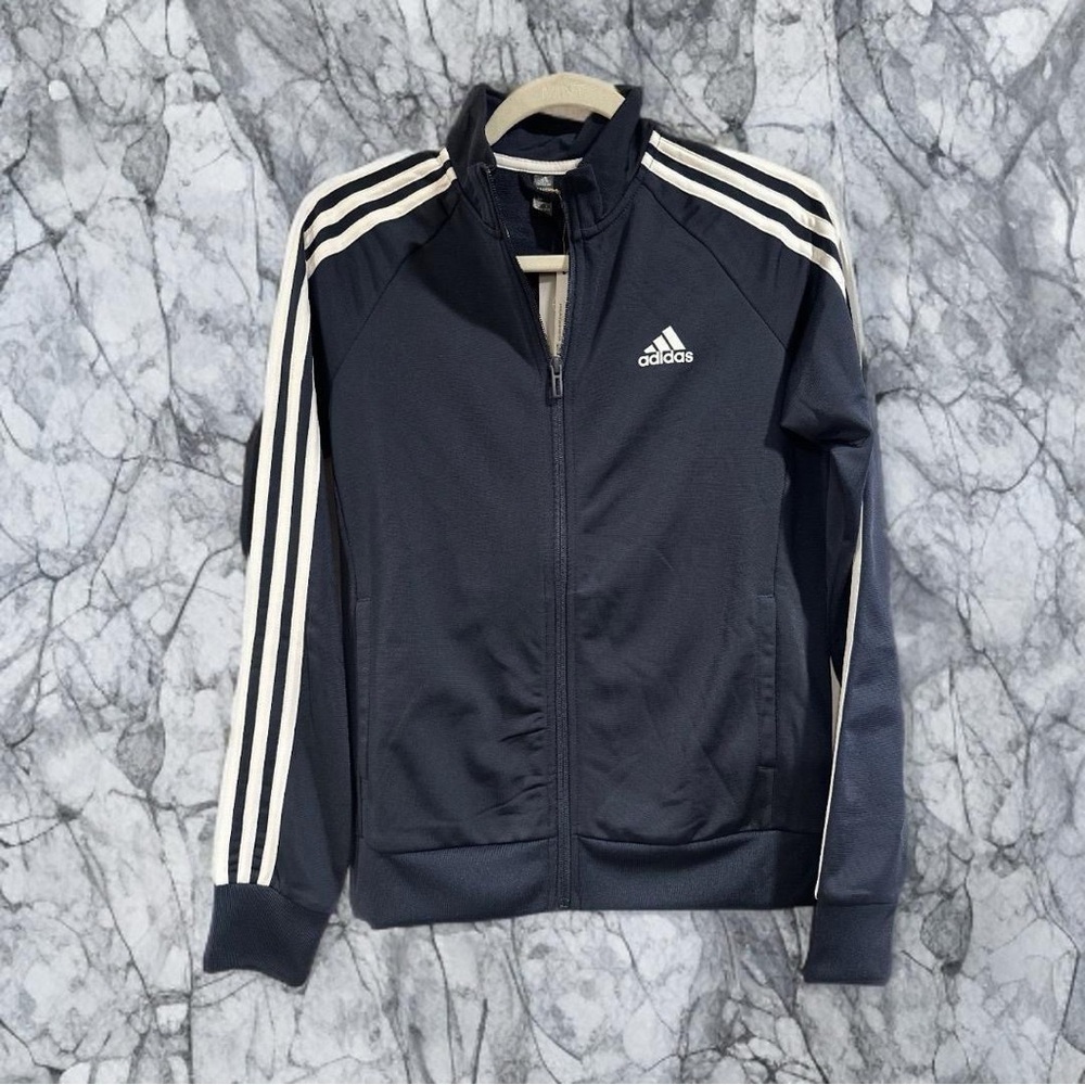 Adidas Ws Essential 3 Stripes Tricot Zip Track Jacket Pockets Raglan Small NWT - Picture 15 of 16